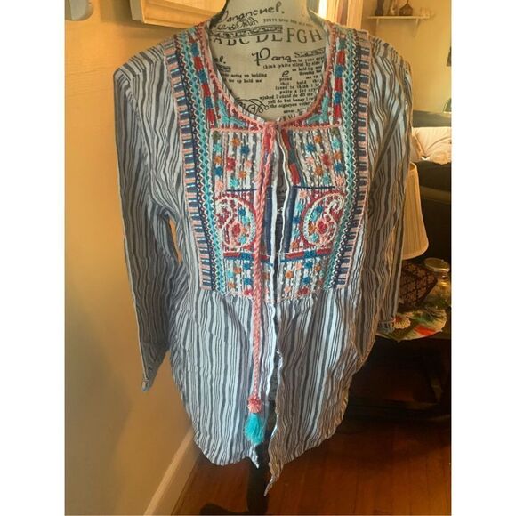 Women's J. Jill Linen Embroidered Boho Cardigan - Picture 7 of 12